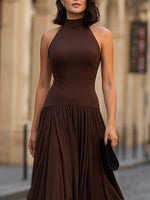 Halter Neck Sleeveless A-Line Ankle-Length Evening Dress