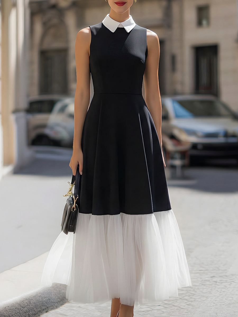 Sleeveless A-Line Black Whiter Ankle-Length Evening Dress