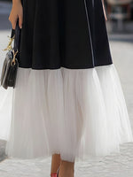 Sleeveless A-Line Black Whiter Ankle-Length Evening Dress