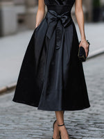 Halter Neck Bow Sleeveless A-Line Tea-Length Evening Dress