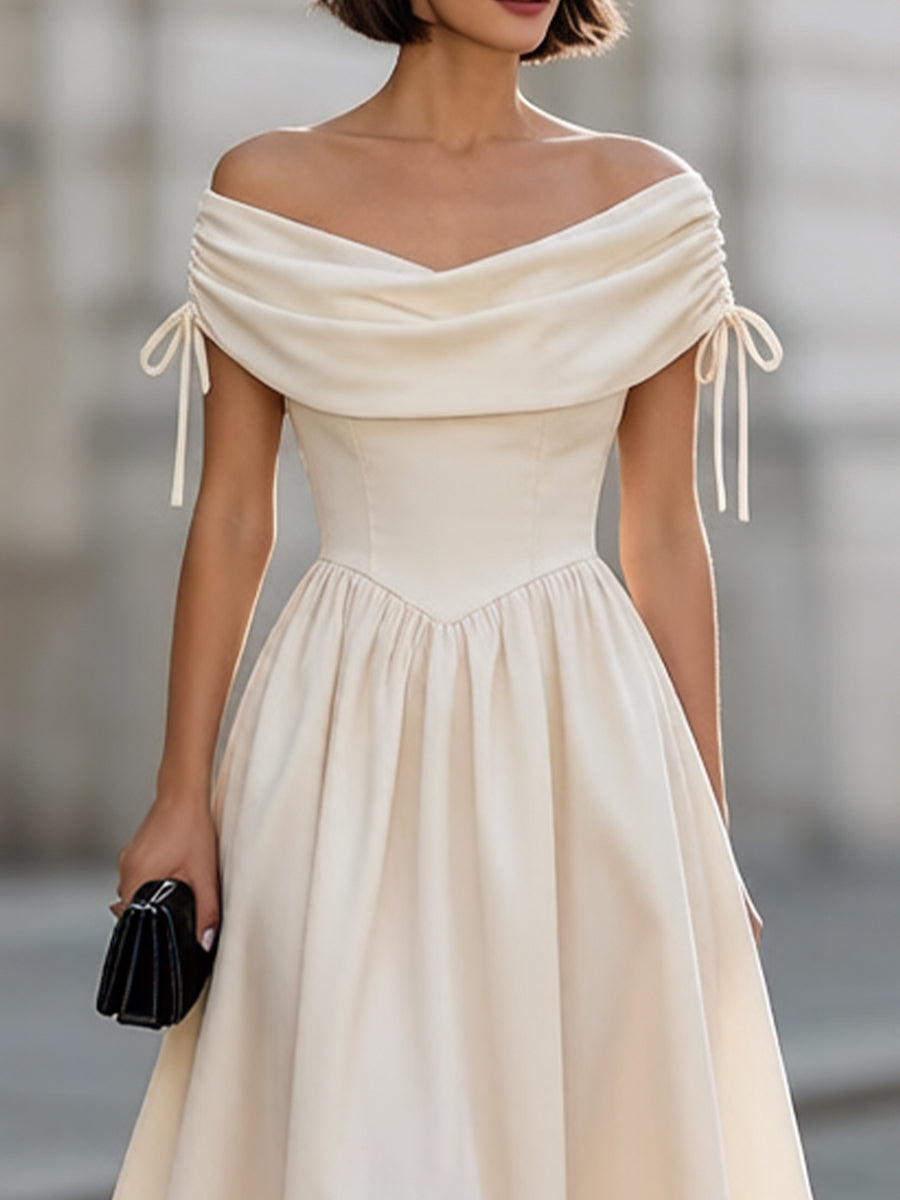 Off-the-Shoulder Bow A-Line Sleeveless Evening Dress