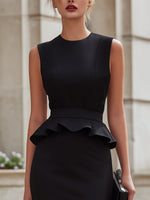 Black Sleeveless Mermaid Ruffle Knee-Length Evening Dress