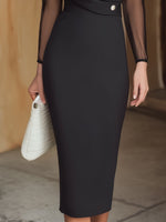 Sheer Long Sleeve V-Neck Wrap Waist Tailored Mermaid Evening Dress