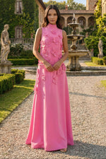 High-Neck A-Line Formal Dresses with 3D Flowers