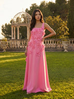 A-Line Square Neck Sleeveless 3D Flowers Formal Dresses