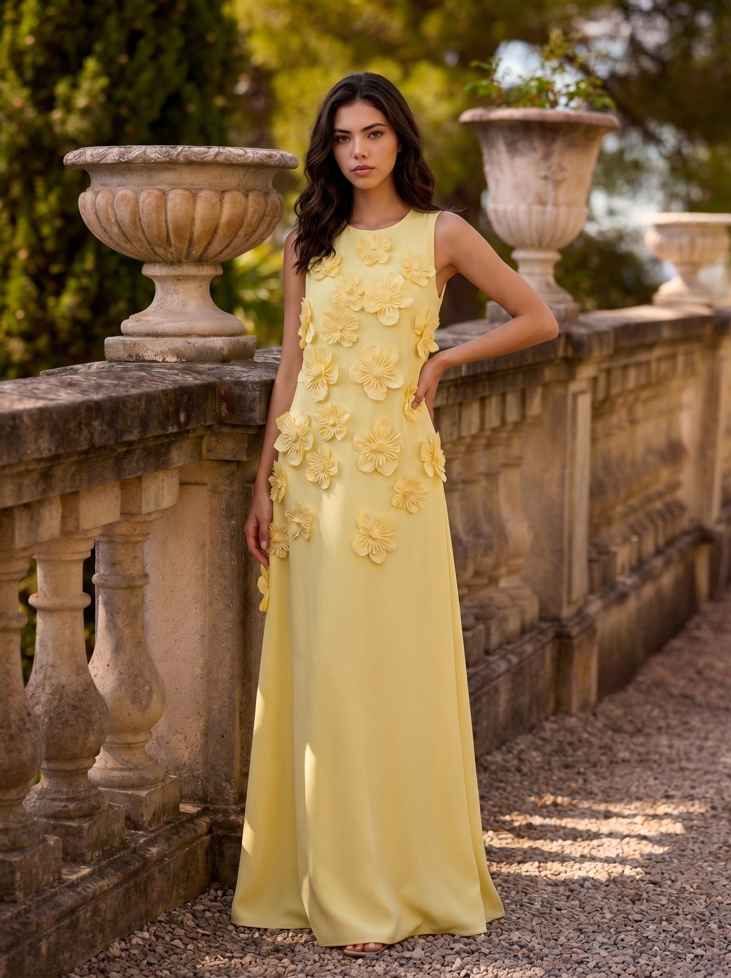 A-Line Crew Neck Sleeveless 3D Flowers Formal Dresses