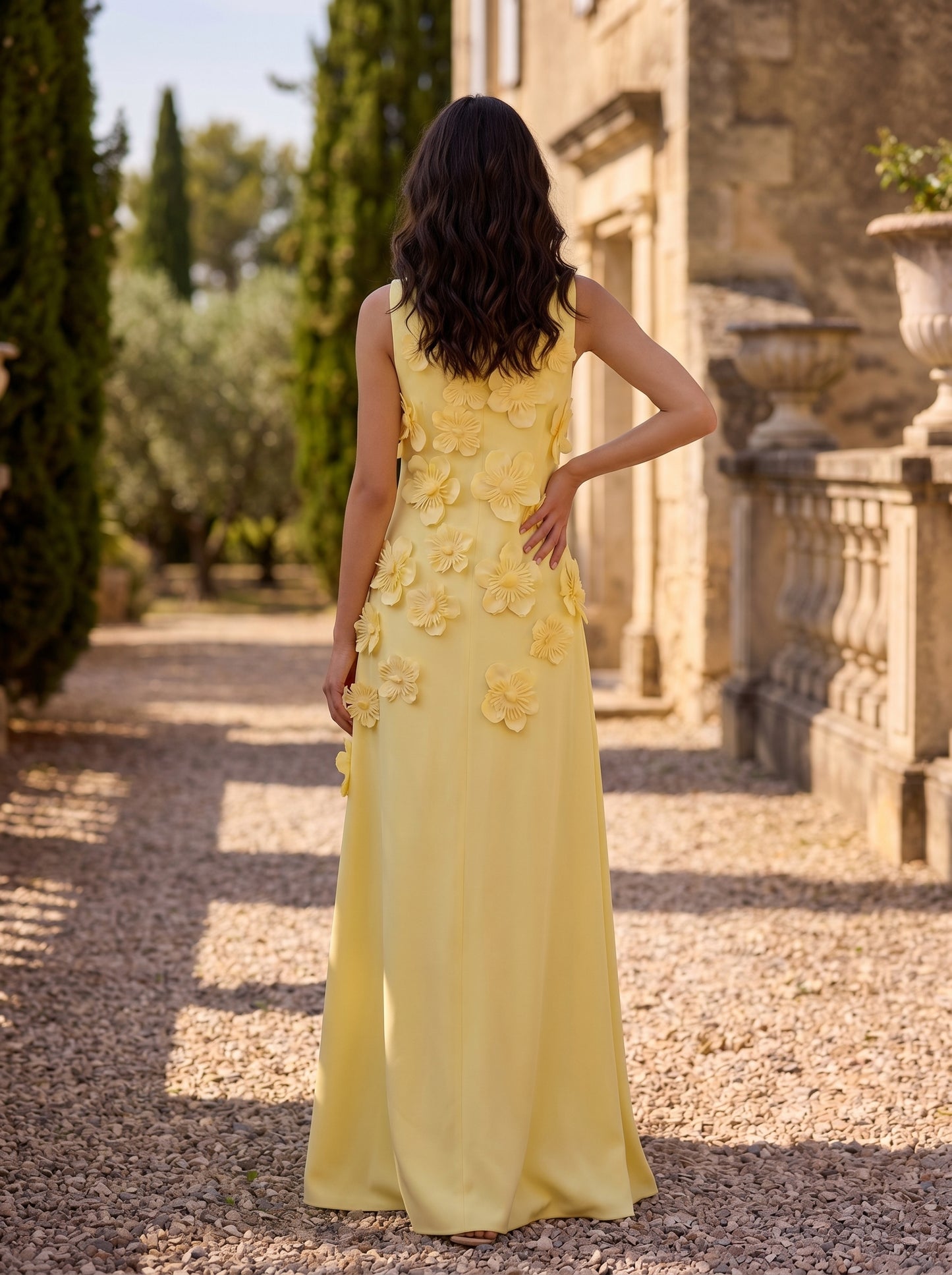 A-Line Crew Neck Sleeveless 3D Flowers Formal Dresses