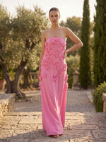 A-Line Strapless Sleeveless 3D Flowers Formal Dresses