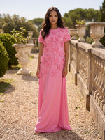 A-Line Crew Neck Half Sleeve 3D Flowers Formal Dresses