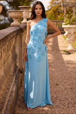 A-Line One Shoulder Sleeveless 3D Flowers Formal Dresses