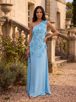 A-Line One Shoulder Sleeveless 3D Flowers Formal Dresses