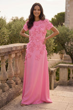 A-Line Crew Neck Half Sleeve 3D Flowers Formal Dresses