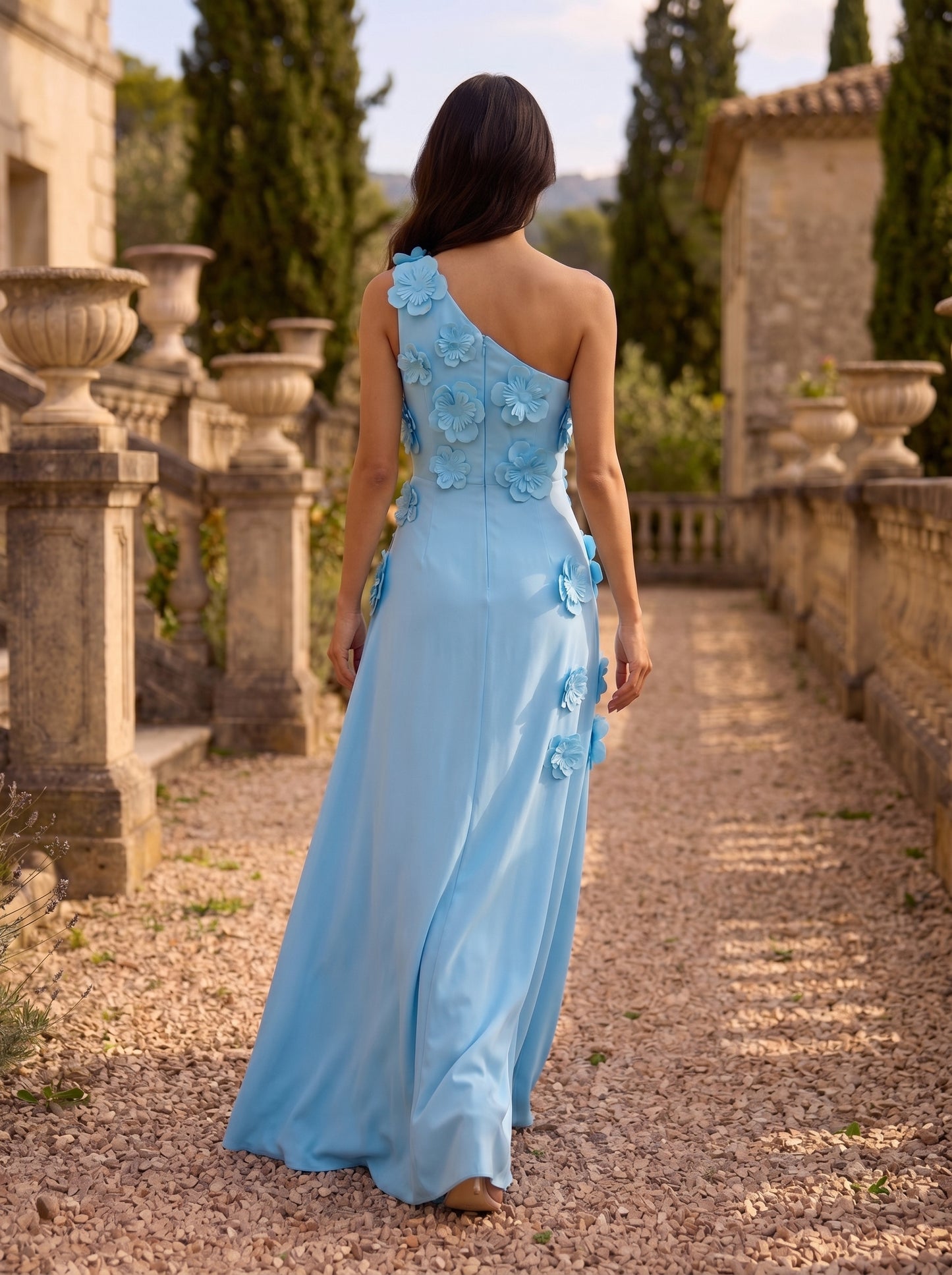A-Line One Shoulder Sleeveless 3D Flowers Formal Dresses