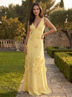 A-Line V-Neck Sleeveless 3D Flowers Backless Formal Dresses