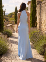 Blue Halter Sleeveless 3D Flowers Mermaid Formal Dresses