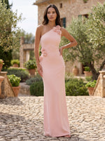 Mermaid One Shoulder Sleevekess 3D Flowers Formal Dresses