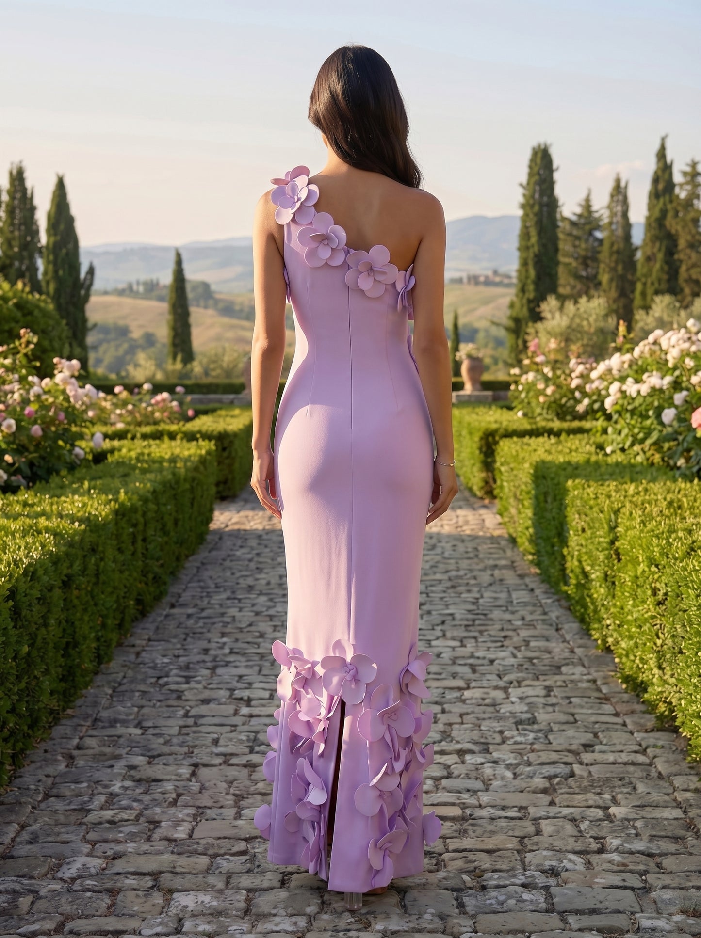 Mermaid One Shoulder Sleeveless 3D Flowers Applique Formal Dresses