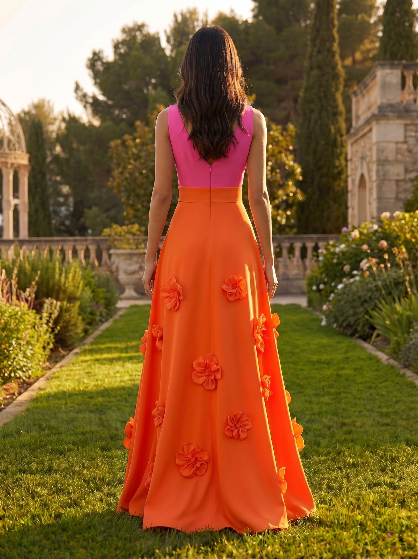 A-Line V Neck Sleeveless 3D Flowers Formal Dresses
