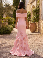 Pink Mermaid Off the Shoulder 3D Flowers Formal Dresses