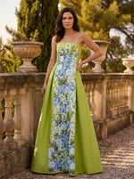 Floral A-Line Evening Gown Elegant Formal Wedding Floor-Length Strapless Satin