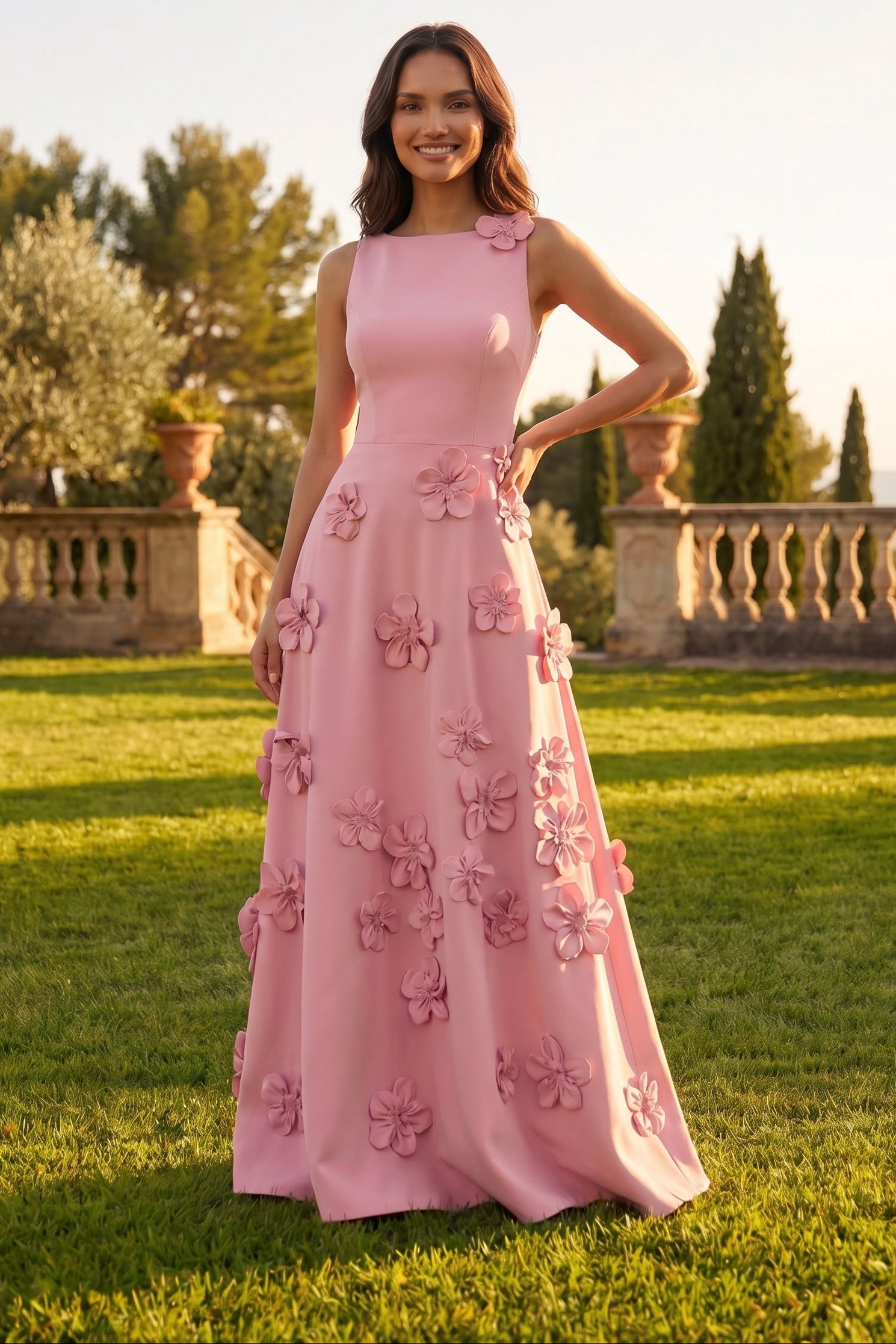 Halter Floor-Length A-line Evening Gown Pleated Flowers Mother of the Bride Dress