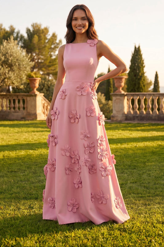 Halter Floor-Length A-line Evening Gown Pleated Flowers Mother of the Bride Dress