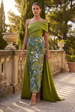 Shawl One Shoulder Asymmetrical Sheath Evening Gown Bead embroidery Mother of the Bride