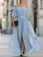 Off-Shoulder Pleated Chiffon Wedding guest Dress