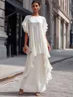 Layered Ruffle Sleeve Asymmetric Tiered Maxi Dress