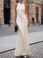 Halter Neck Draped Fluid Column Maxi Dress