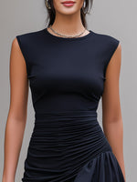 Ruched Asymmetric Ruffle Hem Sleeveless Mini Dress