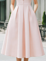 Mandarin Collar Button-Front Sleeveless Pleated A-Line Maxi Dress