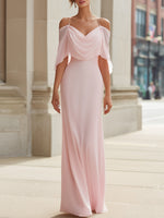 Draped Cold-Shoulder Flowing Maxi Dress
