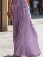 Halter Neck Ruched Bodice Pleated Maxi Dress