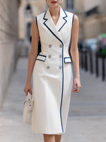 Sleeveless Blazer Dress With Navy Contrast Trim