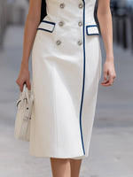 Sleeveless Blazer Dress With Navy Contrast Trim