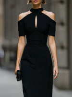 Cold-Shoulder Keyhole High Neck Bodycon Maxi Dress