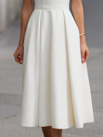Structured V-Neck Short Sleeve A-Line Midi Dress