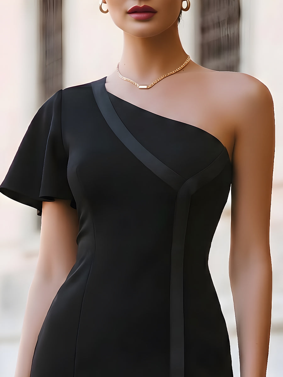 Asymmetric One-Shoulder Structured Bodycon Mini Dress