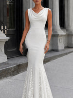Cowl Neck Lace Panel Mermaid Hem Maxi Dress