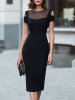 Sheer Panel Cold-Shoulder Bodycon Midi Dress