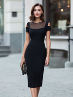 Sheer Panel Cold-Shoulder Bodycon Midi Dress