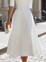 Off-Shoulder Fitted Bodice A-Line Midi Dress