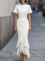 Structured Waist Pleated Ruffle Hem Maxi Dress