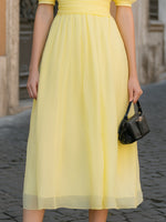 Puff Sleeve Chiffon Midi Dress With Detachable Waist Belt