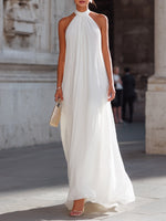 Pleated Halter Neck Flowing Maxi Dress