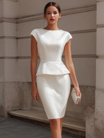 Structured Cap Sleeve Peplum Sheath Dress With Sculpted Waist