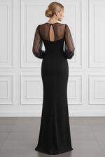 Sheer Mesh Sleeve Mermaid Evening Dress