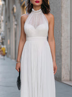 Pleated Halter Neck Chiffon Sleeveless Wedding guest Dress