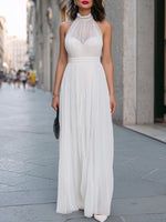 Pleated Halter Neck Chiffon Sleeveless Wedding guest Dress